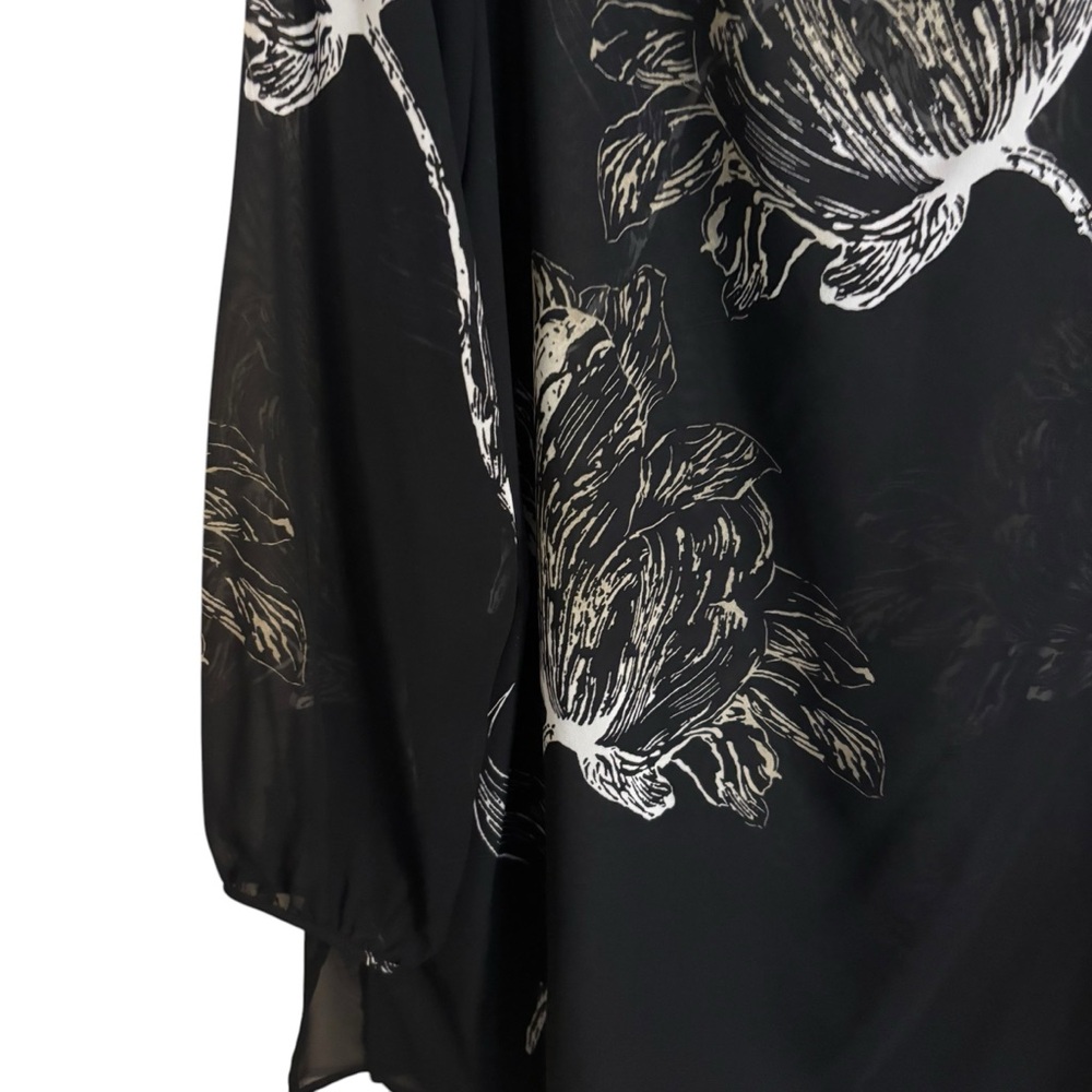 Susan Graver Black Chiffon Sheer Long Sleeve Keyhole Tunic Top  Size‎ 22W - Picture 2 of 8